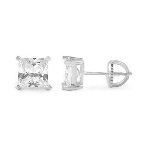 925 Sterling Silver Princess Cut Stud Earrings